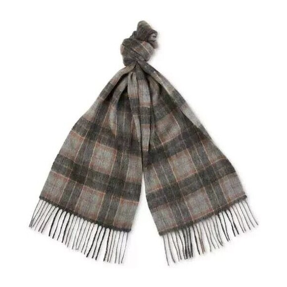 Barbour men's Tartan Plaid Scarf & Glove Set - Grey / rust - retail $100 - Picture 3 of 5